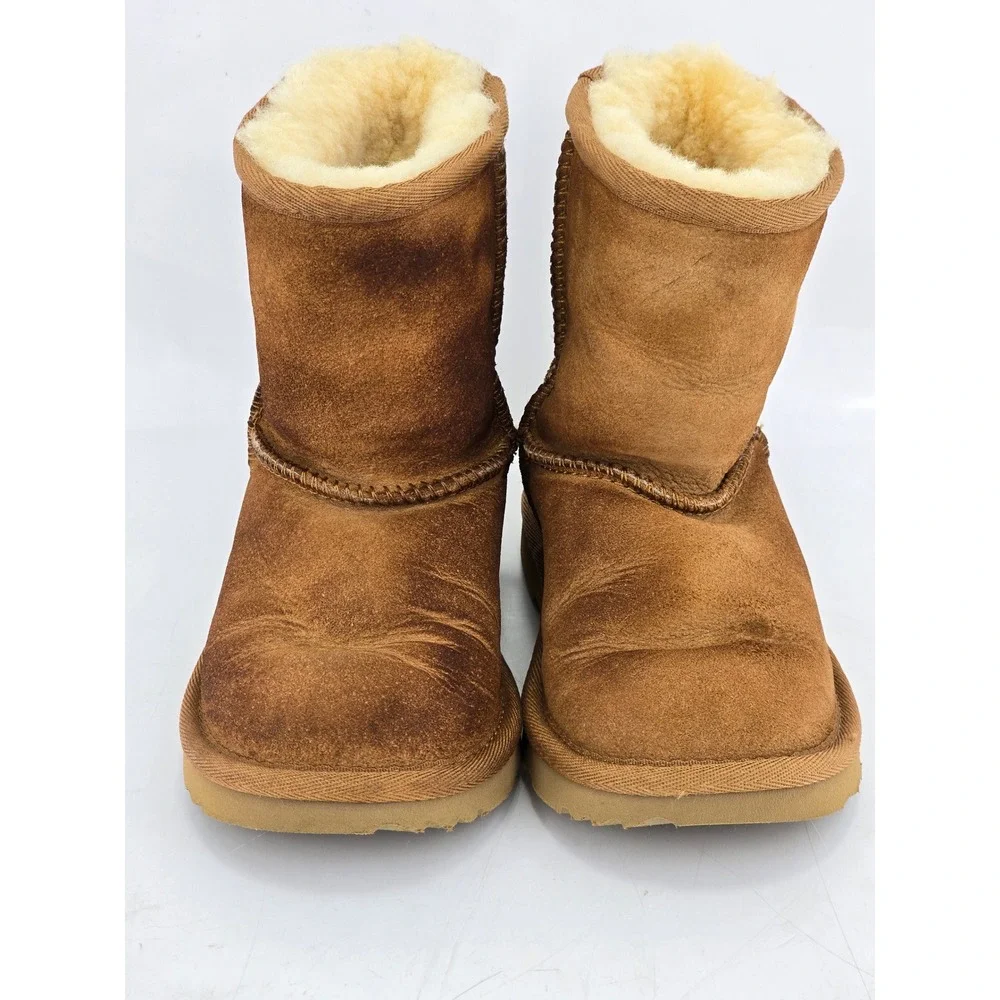 UGG Classic Short Boots Kids Size 12 Chestnut Suede Shearling 1017703K -Good
